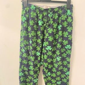 Green Shamrock Clover Cotton Mens Pajama Pants sz L